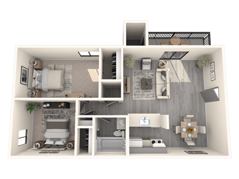 Floor plan for 2 beds, 1 bath, 840 sqft